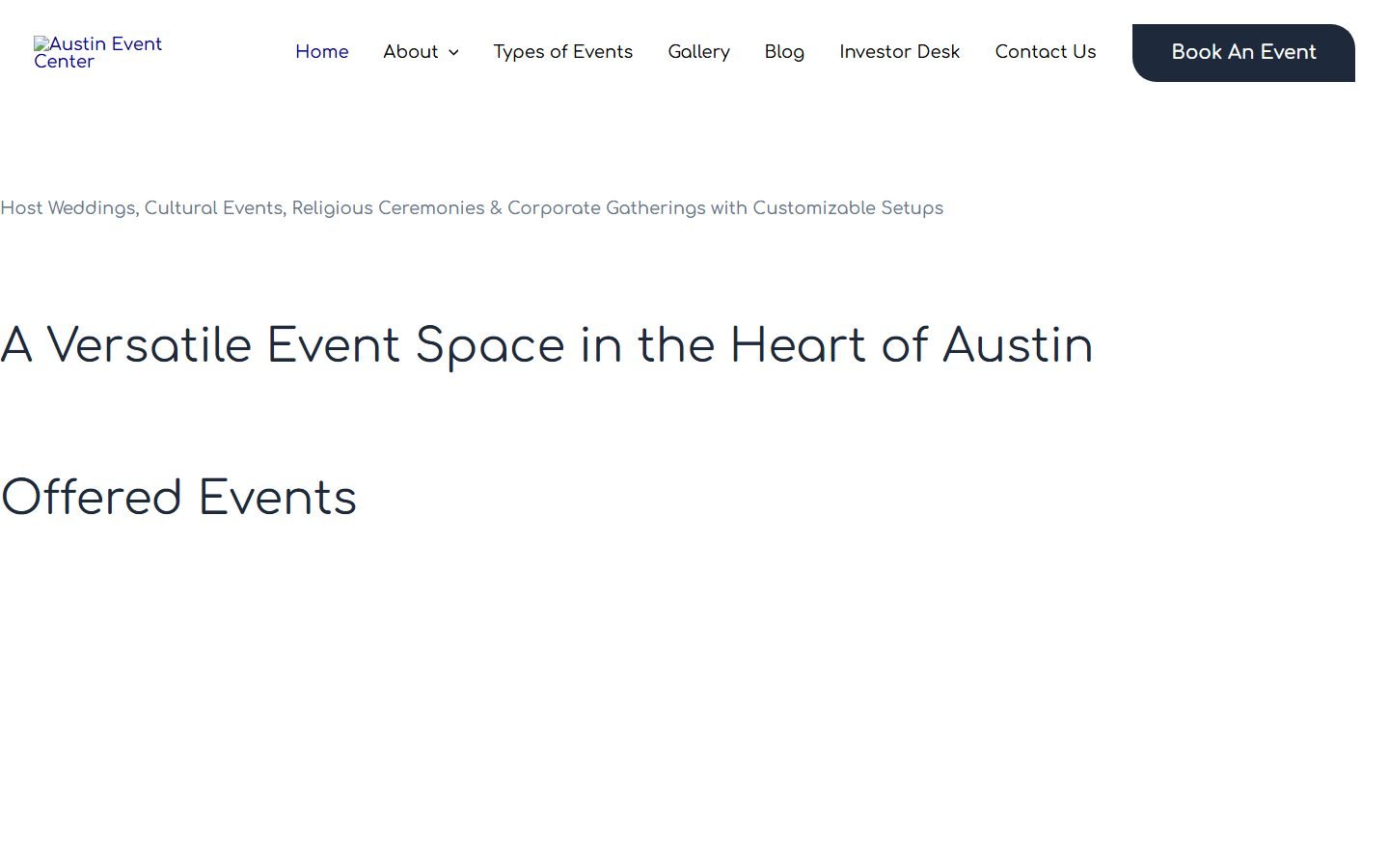 Austin Event Centers website homepage preview