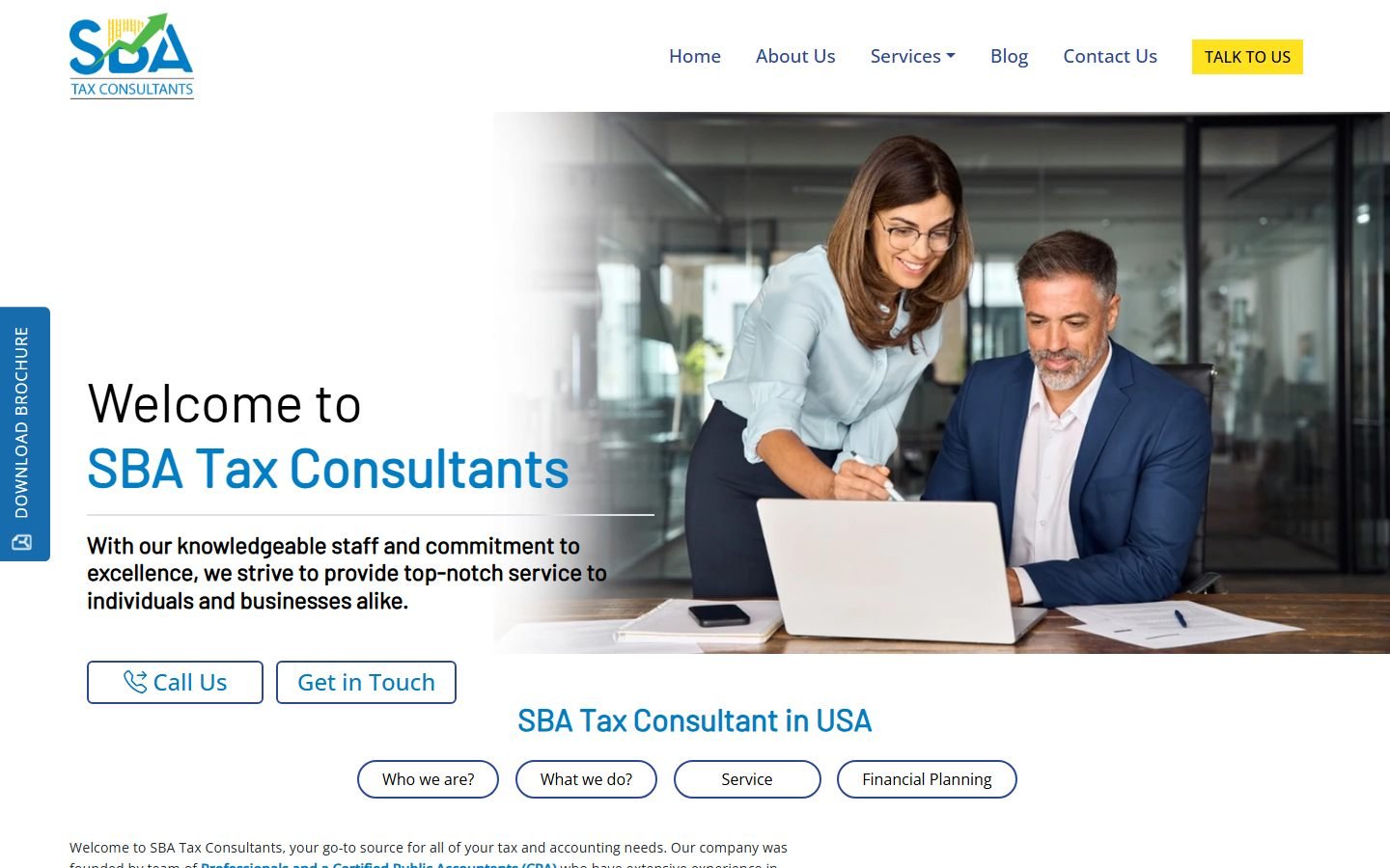 SBA Tax Consultants website homepage preview